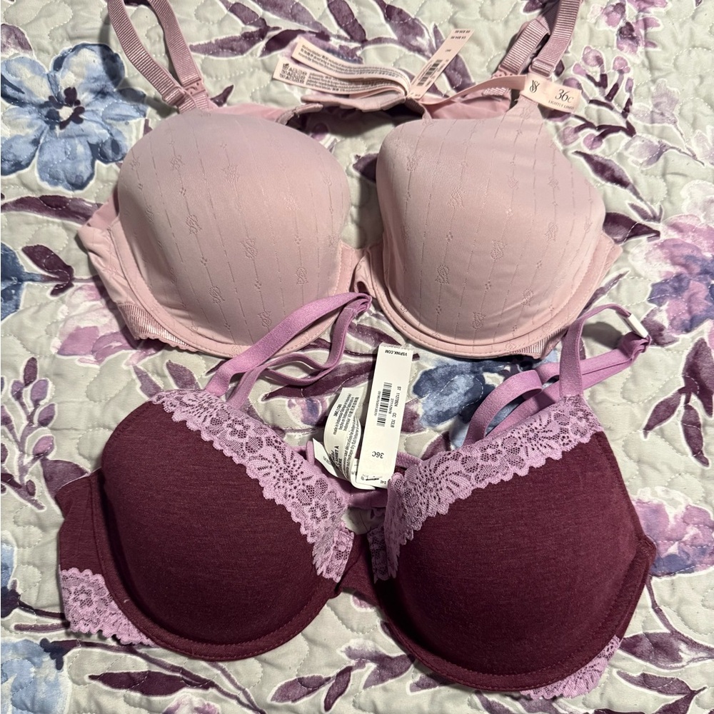 NWT Victoria  Secrets and Pink Women's Lace Trim Bra Set - Lavender and Purple
